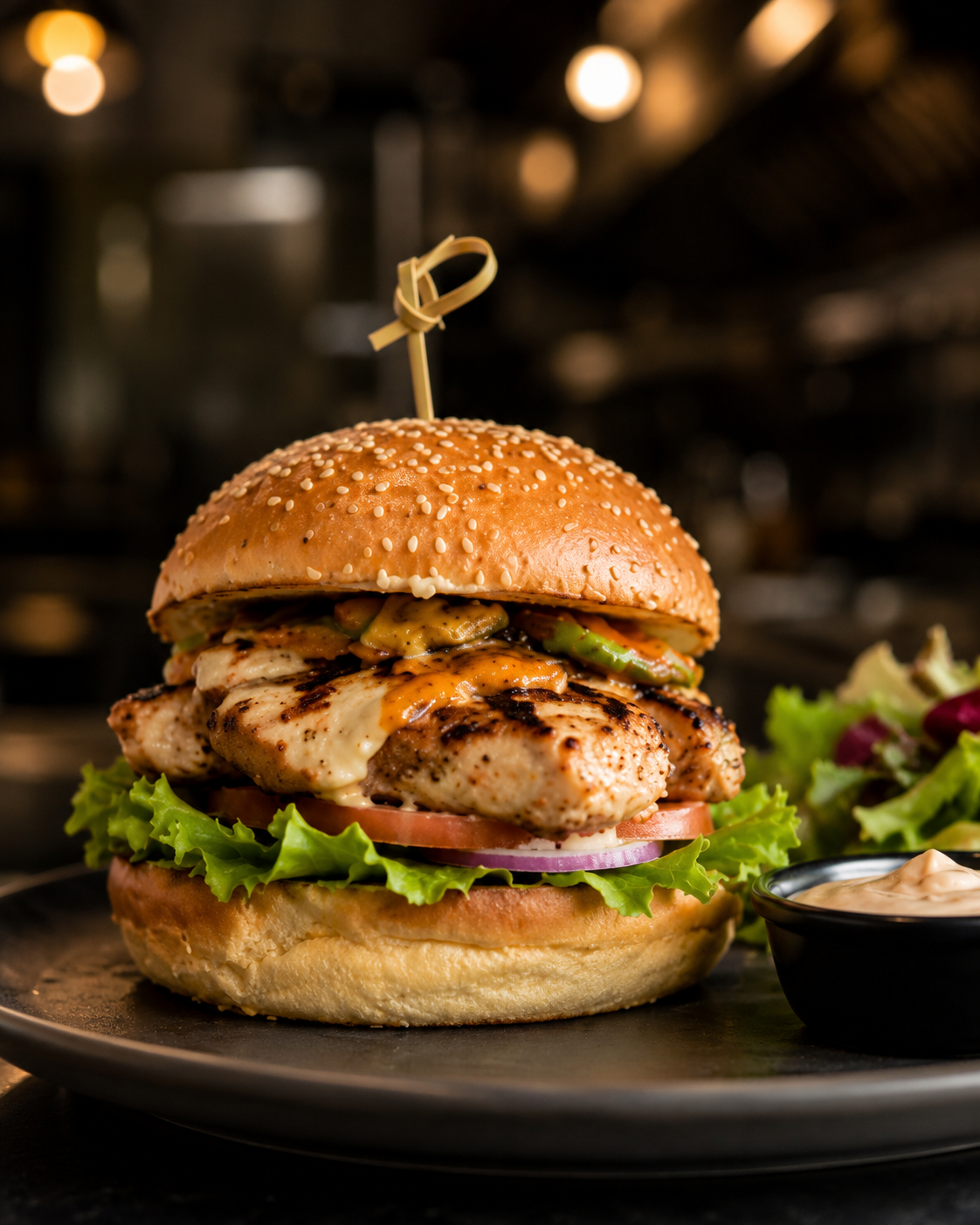 Gourmet burger served at Xenia Restaurant Feltham